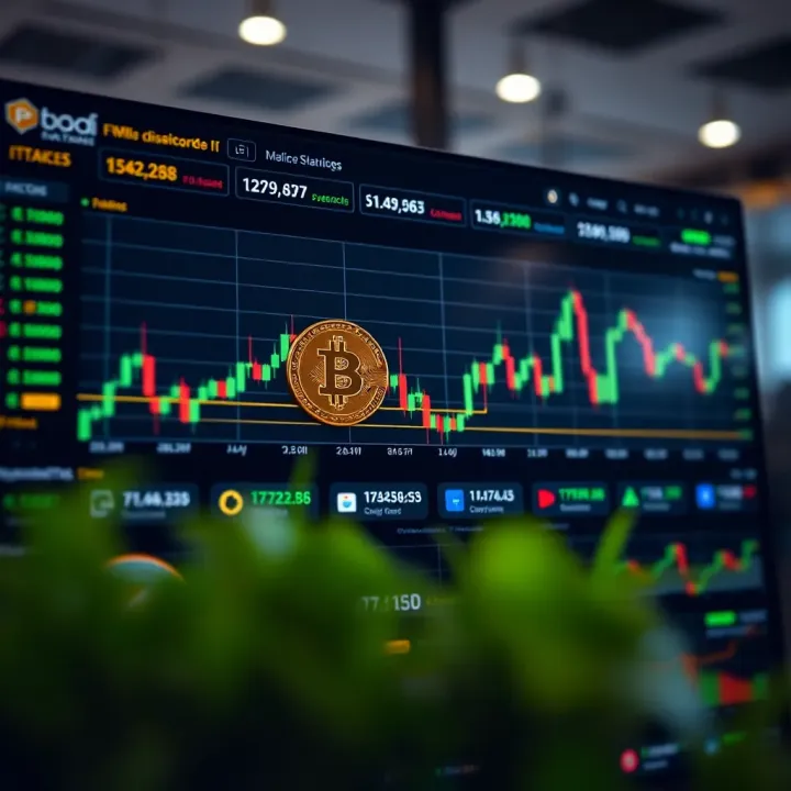 Digital interface displaying cryptocurrency trading charts and platform dashboard