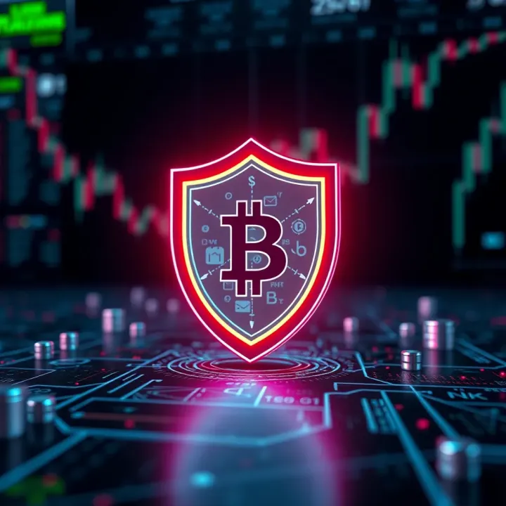 Security shield icon with blockchain symbols representing crypto security measures