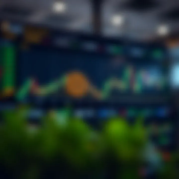 Digital interface displaying cryptocurrency trading charts and platform dashboard