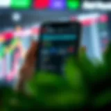 User interface showcasing various features of a trading app on a smartphone screen