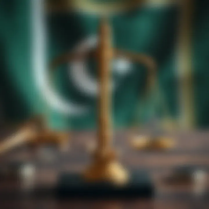 Conceptual illustration of legal scales balancing financial symbols representing binary options in Pakistan