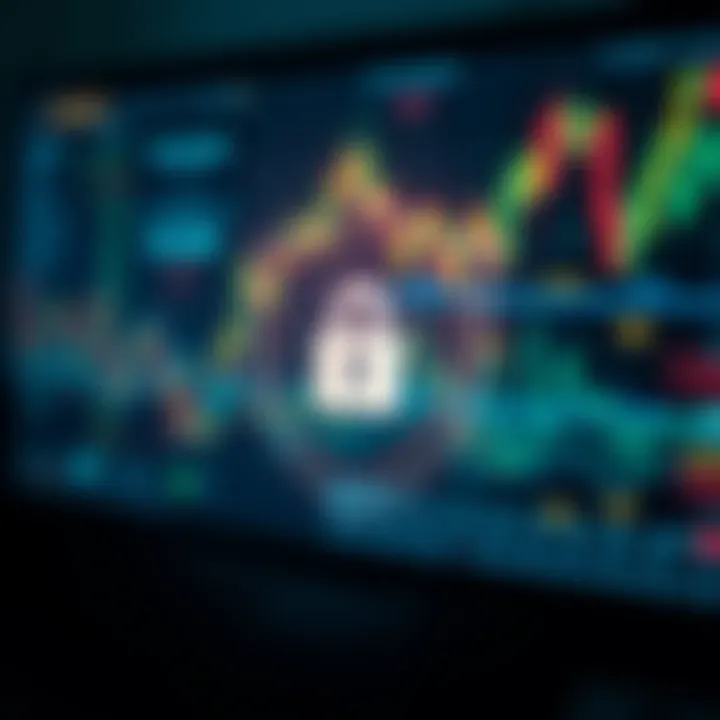 Secure digital transaction concept with shield symbol and financial data analytics