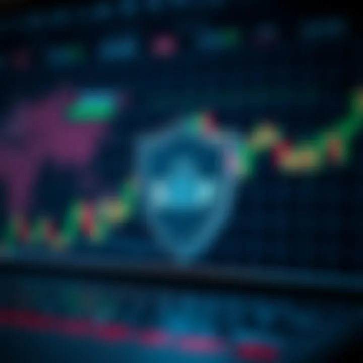 Graph and security shield symbol representing secure online trading platforms with accessible investment options