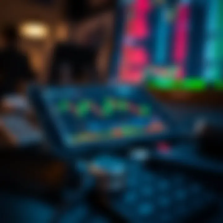 Mobile device displaying forex trading charts and analysis tools