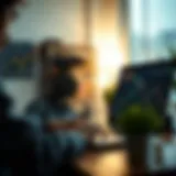 Visual representation of a beginner using a laptop to learn crypto trading with educational icons and charts