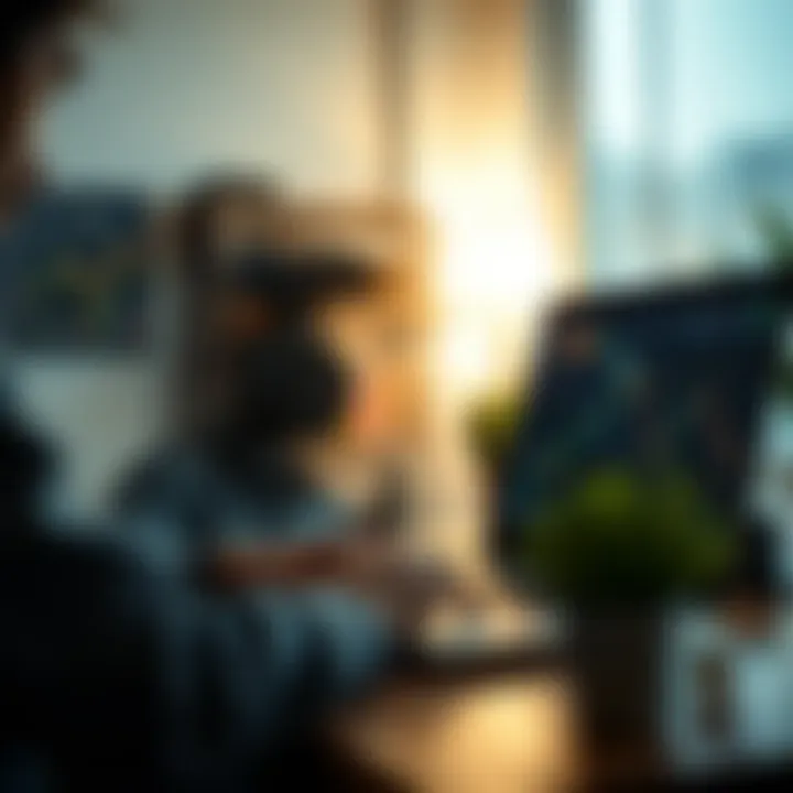 Visual representation of a beginner using a laptop to learn crypto trading with educational icons and charts