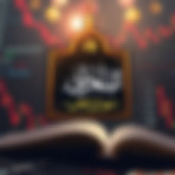 Islamic calligraphy with financial charts symbolizing halal forex trading principles