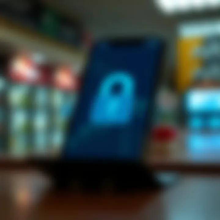 Secure digital financial transaction with mobile phone and Pakistani rupee symbols