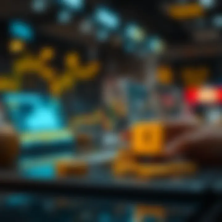 Secure transaction concept with digital security icons and gold investment symbols