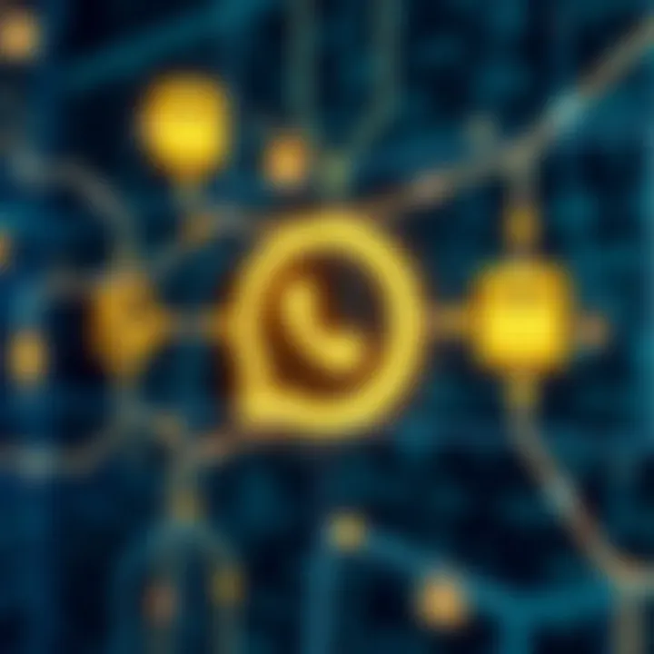 Digital Connection and Security in Binary WhatsApp Group Links Illustration showing digital connection through WhatsApp group links with secure network symbols