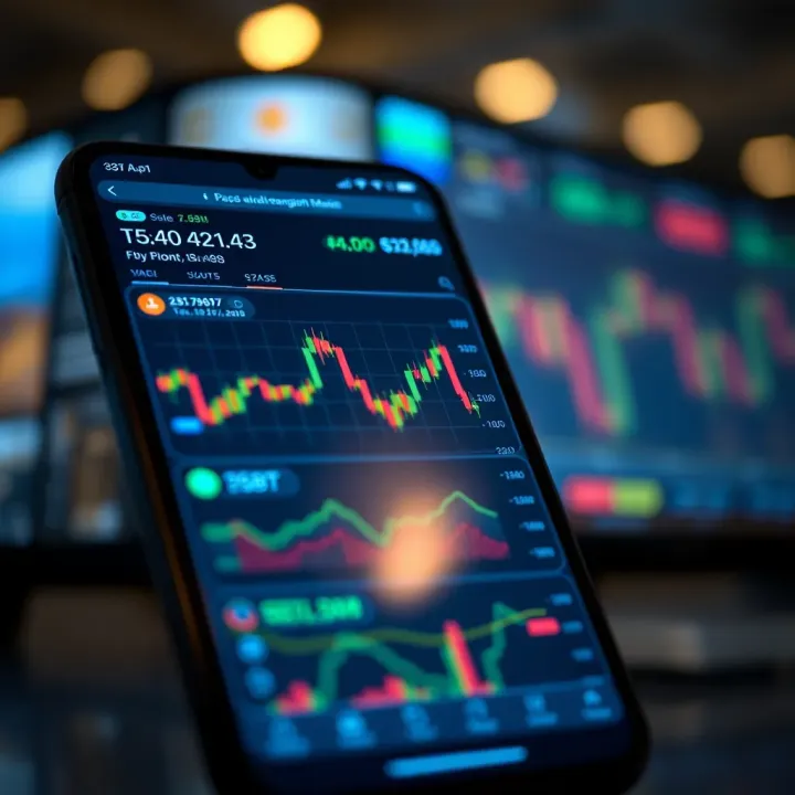 User interface of a cryptocurrency trading app displaying market charts and portfolio balance