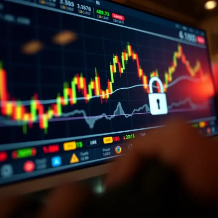 Illustration showing a secure online forex trading platform interface with charts and lock symbol