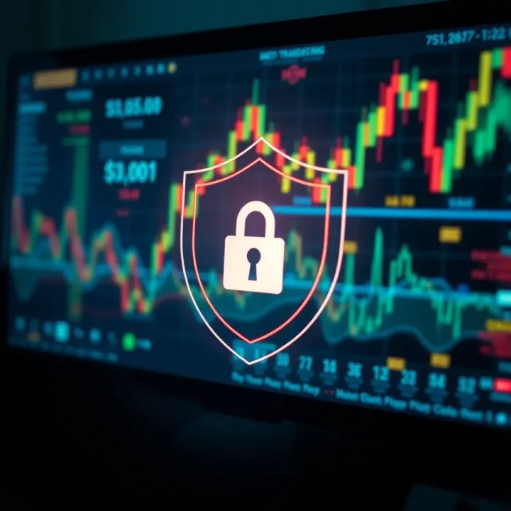Secure digital transaction concept with shield symbol and financial data analytics