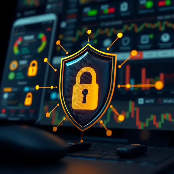 Conceptual illustration of digital security with shield and lock icons for trading app protection