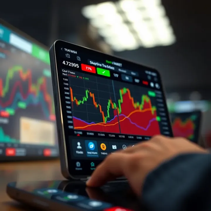 User interface showcasing real-time stock market charts and trading options on a mobile device