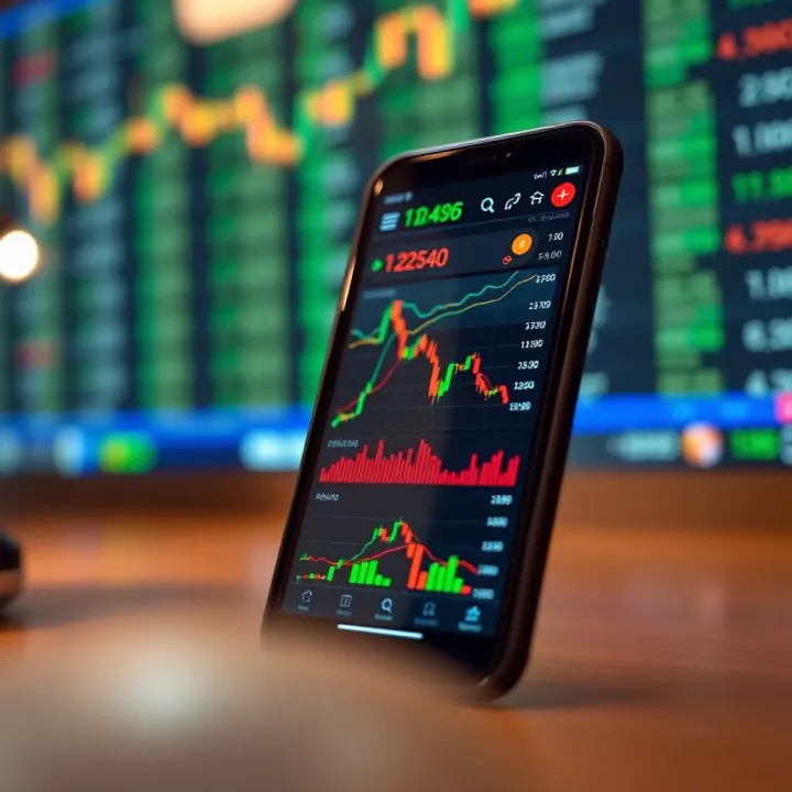 A mobile phone screen displaying various stock trading charts and real-time market data relevant for Pakistani investors