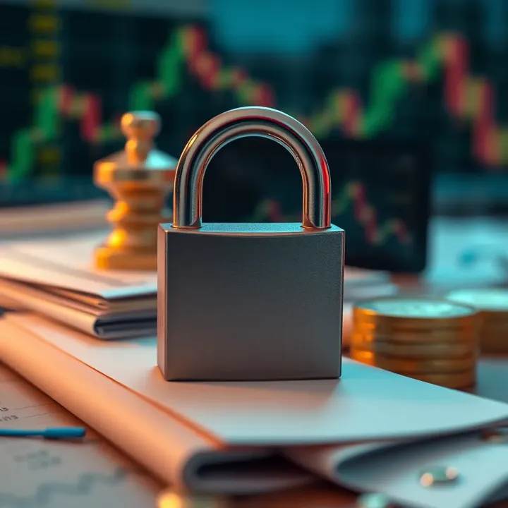 Conceptual illustration of financial security with padlock and documents symbolizing broker regulation and compliance