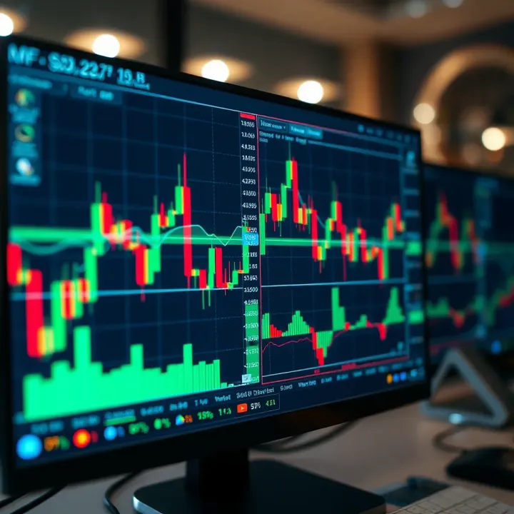 Digital representation of cryptocurrency trading charts and graphs on a computer screen