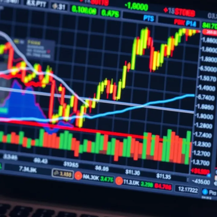 Chart showing forex market trends with currency pairs and price movements