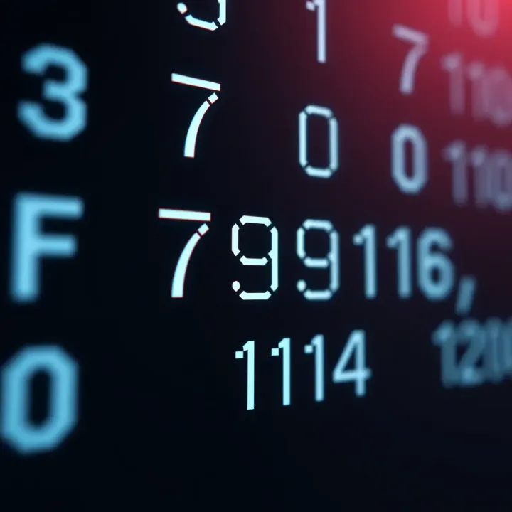 Visual representation of hexadecimal symbols and their corresponding binary digits