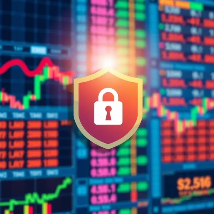 Security Features in Pakistan Stock Trading Applications Secure shield symbol overlaid on financial data screen representing security measures in stock trading apps