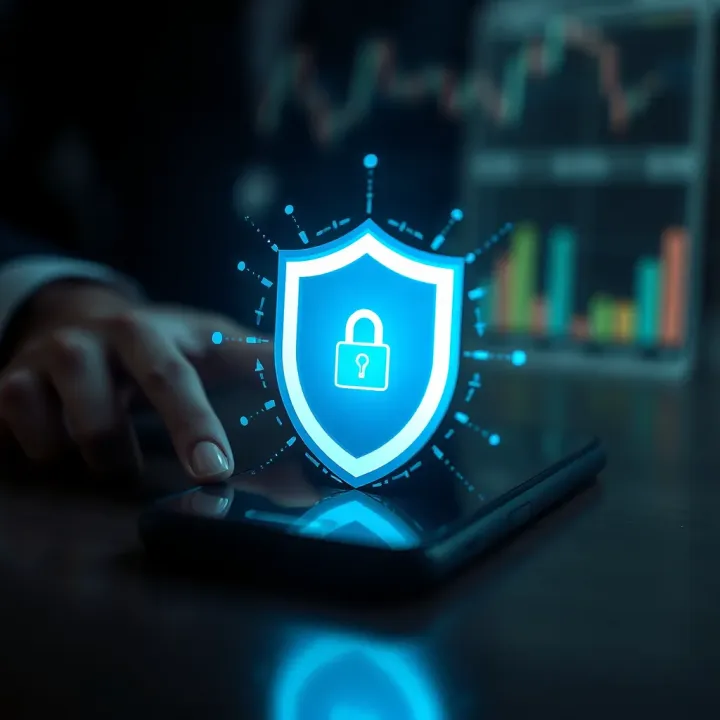 Enhanced Security Features in Forex Trading Mobile Applications Security shield icon overlaying a smartphone symbolizing robust security features in forex trading applications