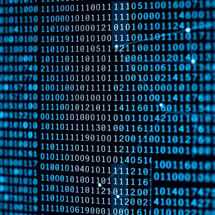 Diagram illustrating the binary code system with ones and zeros interconnected