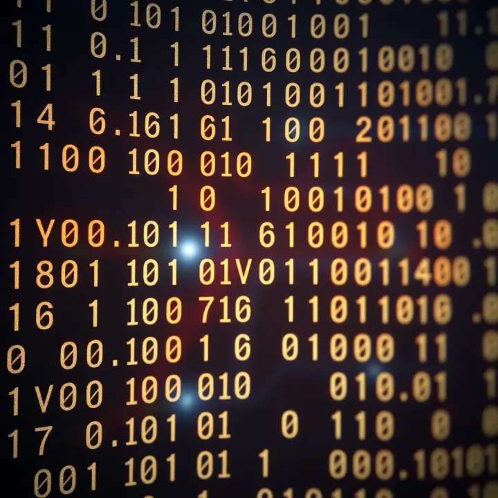 Visualization of binary code with ones and zeros representing digital data flow