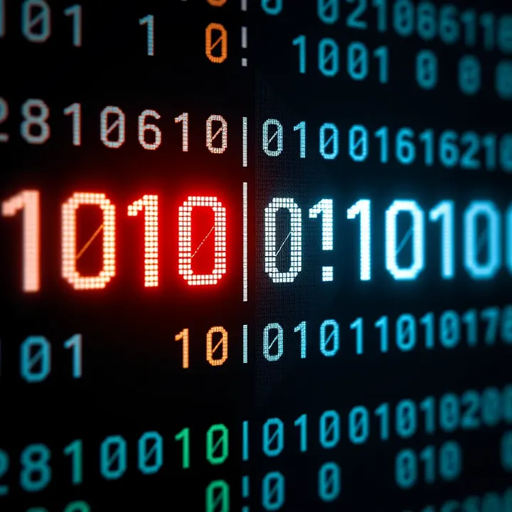 Binary Division Calculation Visualization Visual representation of binary numbers aligned for division with highlights on quotient and remainder