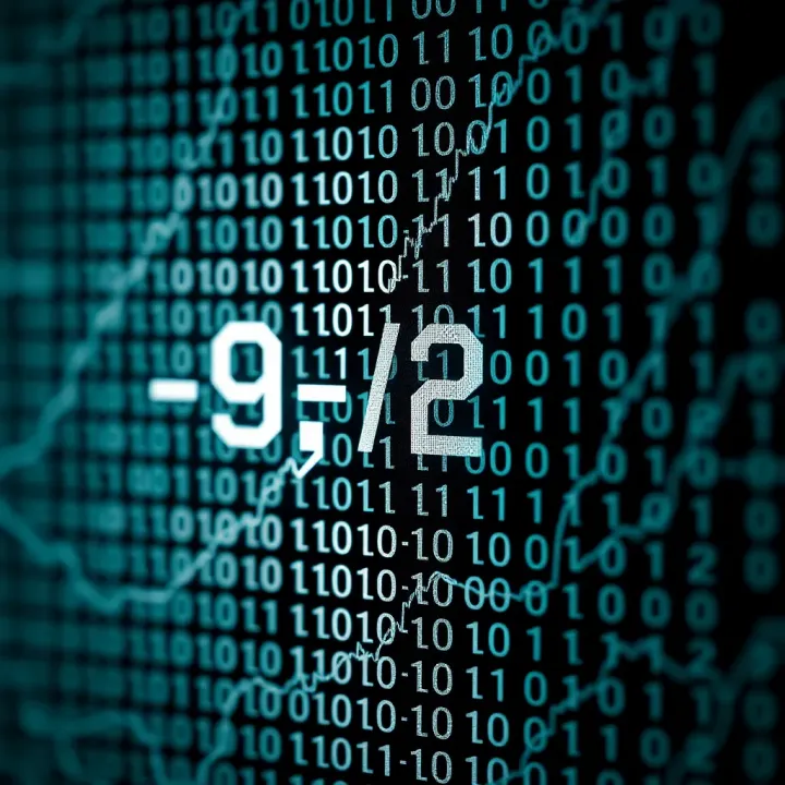 Binary grid illustrating the conversion of a negative fractional decimal number into binary format