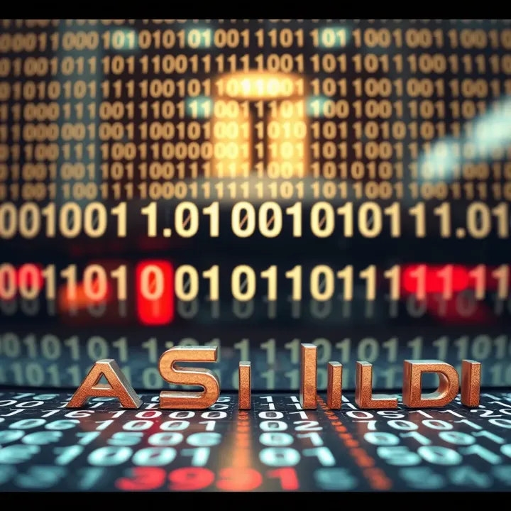 Diagram showing binary code transforming into ASCII characters