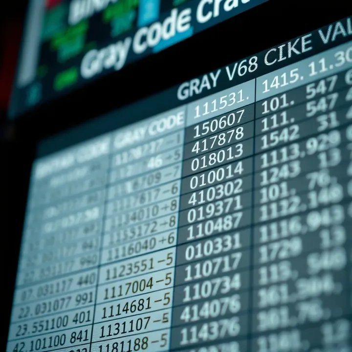 Comparison Table of Binary and Gray Code Values Example chart showing binary numbers alongside their corresponding Gray code equivalents