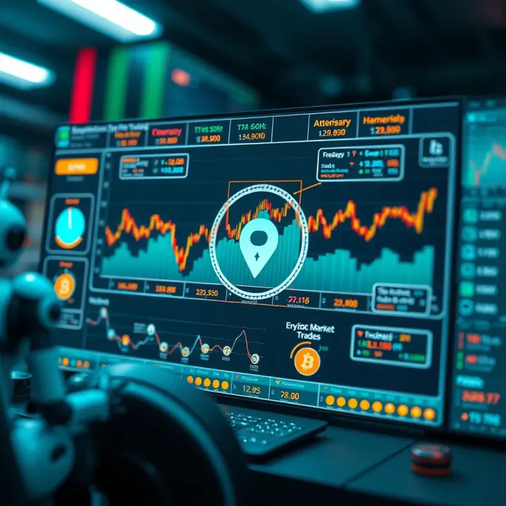 Diagram showing automated cryptocurrency trading with bots analyzing market data and executing trades