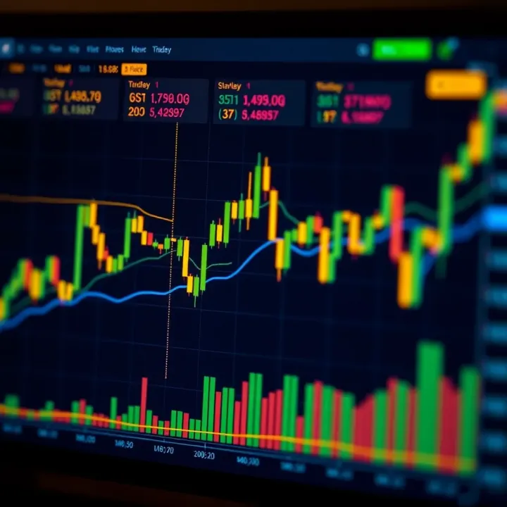 Candlestick gold trading chart illustrating price fluctuations and market trends