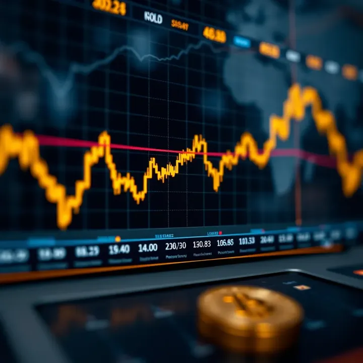 Line chart showing gold price trends with key technical indicators