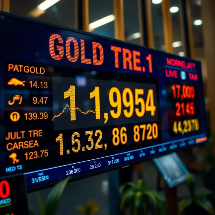 Digital display showing fluctuating gold prices in Pakistan market