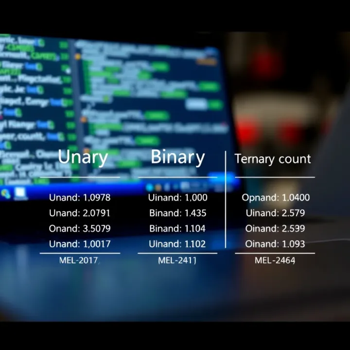 Visual comparison of unary, binary, and ternary operators with their respective operand counts