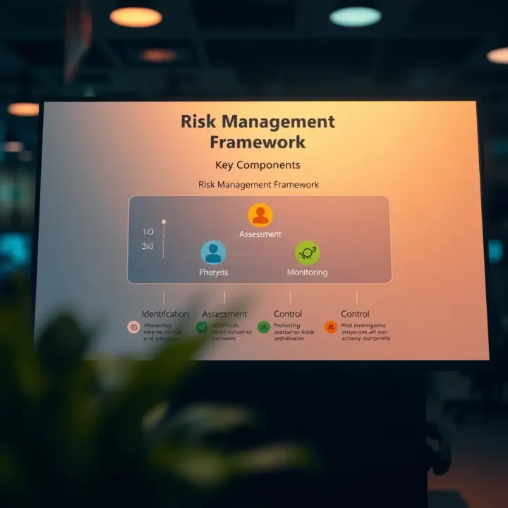 Diagram illustrating key components of a risk management framework including identification, assessment, control, and monitoring