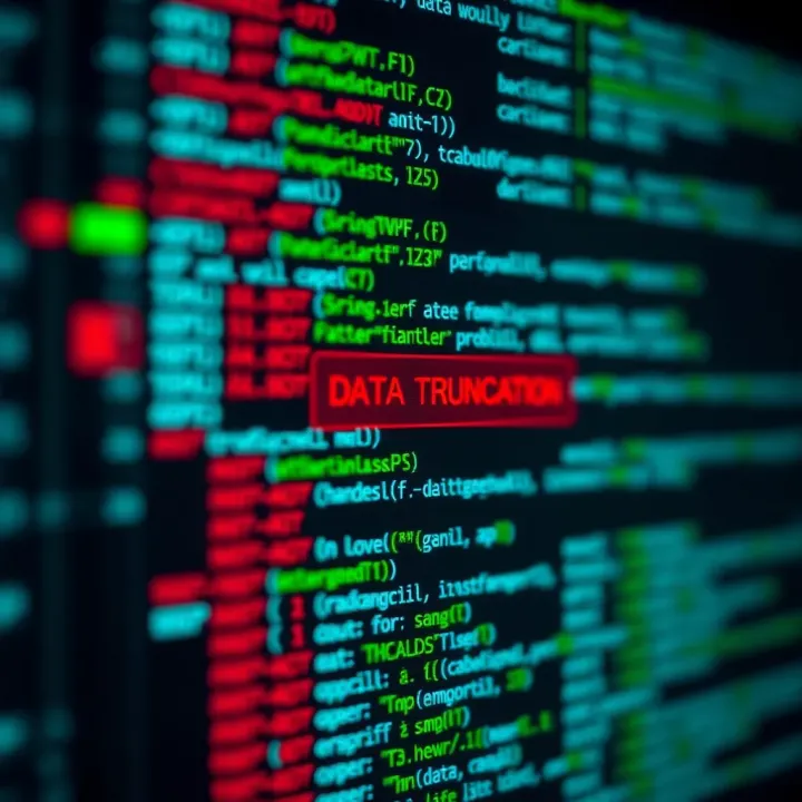 Illustration of Data Truncation Error in SQL Databases Database field showing data truncation warning in SQL environment